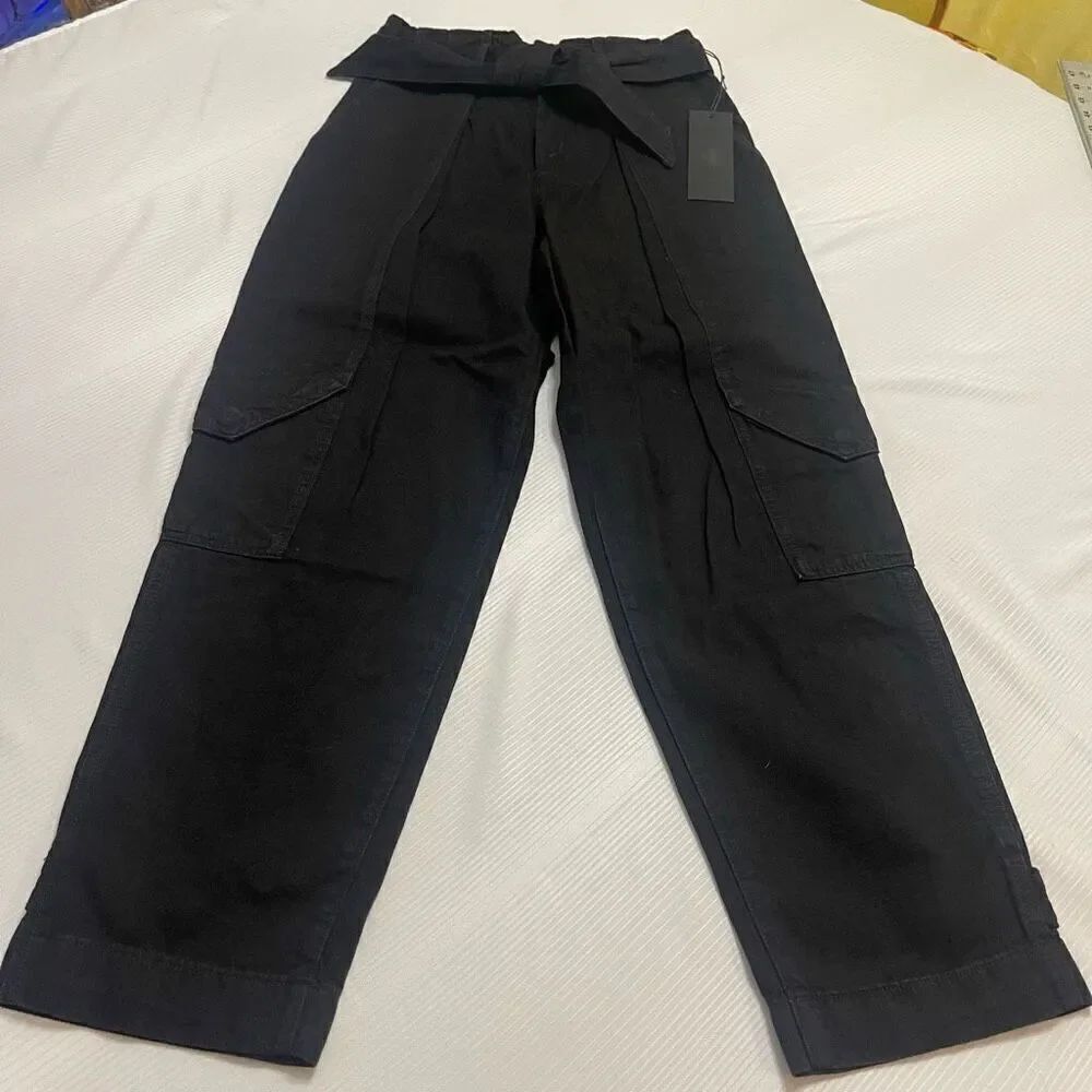 Edwin Womens The Harlow High Rise Cargo Belted Jeans Sz 24 Black Tapered Ankle